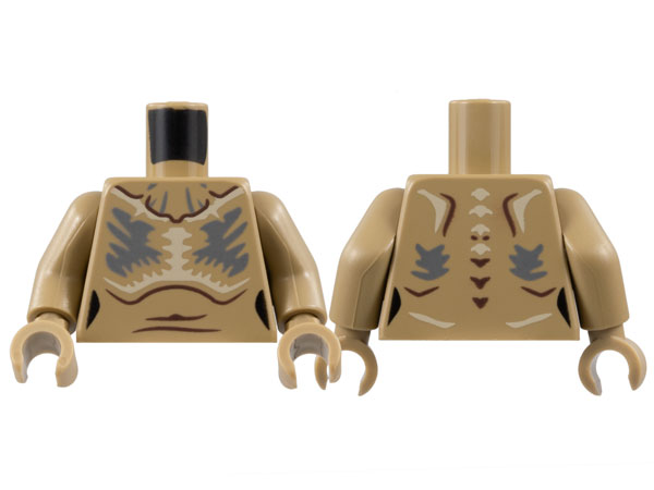 Lego Torso Alien Dark Brown Contour Lines, Tan and Dark Bluish Gray Markings and Chest Hair Pattern / Dark Tan Arms / Dark Tan Hands