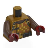 Lego Torso, Shirt, Gold Squares, Black Straps, Belt, 'DANCE' on Back print, Umber Brown Arms, Dark Red Hands / Pearl Gold