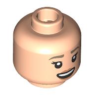Lego Minifig Head Dr. Ellie Sattler, Dark Brown Eyebrows, Peach Lips, Open Mouth Smile/Black Sunglasses, Surprised / Light Nougat