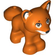 Lego Animal, Fox with Black Nose, Ears, White Face, Ears, Nougat Eyes print / Reddish Orange