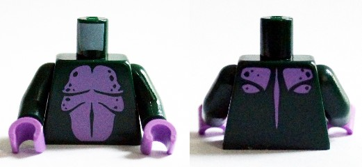 Lego Torso Medium Lavender Bare Chest, Stomach and Upper Back Pattern (Swamp Monster) / Dark Green Arms / Medium Lavender Hands