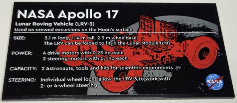 Lego Tile 8 x 16 with Bottom Tubes, Polished Surface with NASA Apollo 17 Lunar Roving Vehicle (LRV-3) Pattern (Sticker) - Set 42182