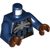Lego Torso Bodysuit, Dark Blue Panels, White British Flag Cross, Reddish Brown Belt and Straps Print, Dark Blue Arms, Reddish Brown Hands / Dark Blue