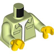 Lego Torso, Shirt, Pockets, White Shirt print, Yellowish Green Arms, Yellow Hands / Yellowish Green