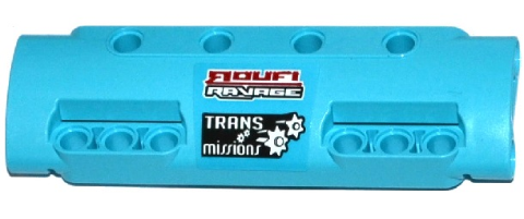 Lego Technic, Panel Curved 11 x 3 with 10 Pin Holes through Panel Surface with 'ROUFI RAVAGE' and 'TRANS MISSIONS' Pattern Right (Sticker) - Set 42050