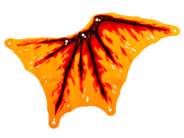 Lego Wing, Right, Bright Light Orange with Dark Red/Black Vain print / Orange