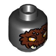 Lego Minifig Head Spinlyn, Spider with Yellow Eyes, Dark Brown Fur, Black and White Spots and Fangs Print [Hollow Stud] / Black