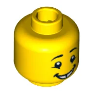 Minifig Head Holiday Elf, Eyebrows, Cheek Lines, Gap Toothed Smile Print [Hollow Stud] / Yellow