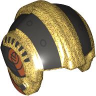 Lego Helmet Rebel Pilot, Center Ridge with Black/Dark orange Decorations Print / Pearl Gold