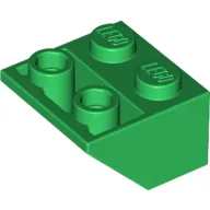 Brick Sloped Inverted 45° 2 x 2 [Ovoid Bottom Pin, Bar-sized Stud Holes] / Green