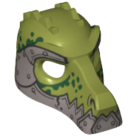 Lego Mask Crocodile with Metallic Silver Lower Jaw and Armor with Rivets and Dark Green Spots Print / Olive Green