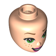 Lego Minidoll Head Green Eyes, Dark Pink Lips, Freckles / Light Nougat