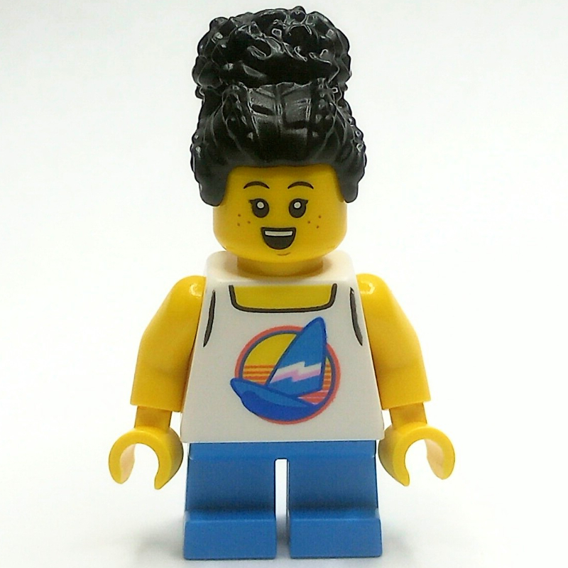 Lego Girl, White Vest Top, Short Dark Azure Legs, Black Hair