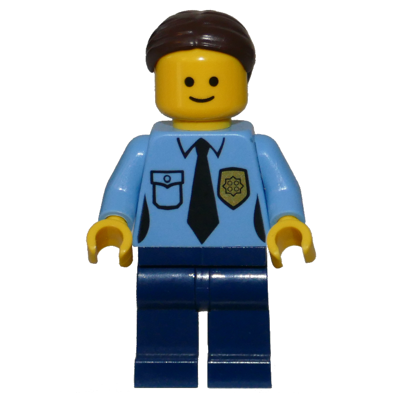 Lego Police, Medium Blue Torso, Dark Blue Legs, Dark Brown Hair