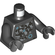 Lego Torso, Odd Hands, Armor with Silver Chest Plate and Medium Azure Circles Print, Black Arms, Left Black Hand, Right Dark Bluish Gray Hand / Black