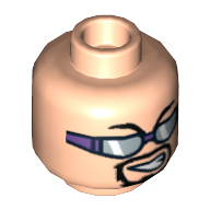 Lego Minifig Head Henchman, Glasses with Silver Sunglasses with Purple Frame and Goatee Print [Blocked Open Stud] / Light Nougat