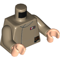Lego Torso Uniform Jacket with Red and White Rank Badge Print (Resistance Officer), Dark Tan Arms, Light Nougat Hands / Dark Tan