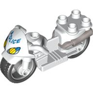 Lego Duplo Motorcycle with Rubber Wheels and Headlights and Blue 'POLICE' Print / White