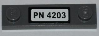 Lego Plate, Modified 1 x 4 with 2 Studs without Groove with 'PN 4203' Pattern (Sticker) - Set 4203