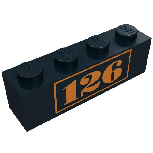 Lego Brick 1 x 4 with Gold '126' Print / Black