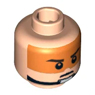 Minifig Head Rebel Pilot / Dutch Vander, Stern Eyebrows, Pupils and Orange Visor Print / Light Nougat