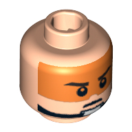 Lego Minifig Head Rebel Pilot / Dutch Vander, Stern Eyebrows, Pupils and Orange Visor Print / Light Nougat