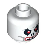 Minifig Head Krazi, Skull Evil with Red Eyes, Red Lips Print / White