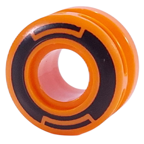Lego Wheel 11 x 8 with Center Groove, One Smooth Side with Black Circles print / Orange