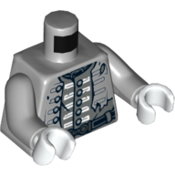 Lego Torso Naval Officer Uniform Tattered with Silver Buttons, Torn Halfway on One Side, Belt Buckle Print, Light Bluish Arms, White Hands / Light Bluish Gray