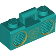 Equipment Radio / Boom Box with Handle with Gold Trim Print / Dark Turquoise