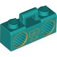 Lego Equipment Radio / Boom Box with Handle with Gold Trim print / Dark Turquoise