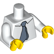 Lego Torso Shirt, with Sand Blue Tie Print, White Arms, Yellow Hands / White