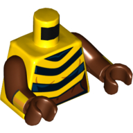 Lego Torso Bodysuit, Black V Stripes Print, Reddish Brown Arms and Hands with Yellow Bracelets Print / Yellow