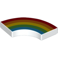 Lego Tile 2 x 2 Curved, Macaroni with Red/Orange/Yellow/Green/Blue Rainbow Print / White