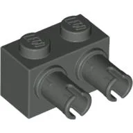 Brick Special 1 x 2 with 2 Pins, Round Pin Holes / Dark Gray