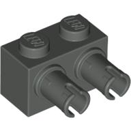 Lego Brick Special 1 x 2 with 2 Pins, Round Pin Holes / Dark Gray