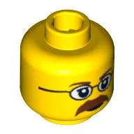 Minifig Head Diver, Glasses, Brown Eyebrows and Moustache Closed Mouth / Open Mouth Scared Print / Yellow