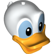 Lego Minifig Head Special, Duck with Hole on Top, Bright Light Orange Bill and Black and Medium Blue Eyes Print (Donald) / White