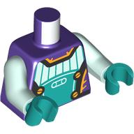 Lego Torso, Dark Turquoise/Light Aqua Armor, Gold Decorations print, Light Aqua Arms, Dark Turquoise Hands / Dark Purple