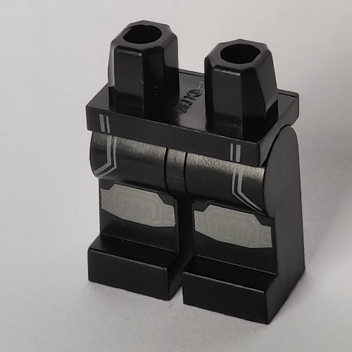 Lego Hips and Black Legs with Dark Bluish Gray and Silver Knee Pads and Dark Bluish Gray Stripes Print / Black