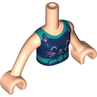 Lego Minidoll Torso Girl, Dark Turquoise Top with Dark Blue Cat print, Light Nougat Arms and Hands / Light Nougat