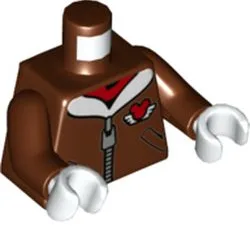 Torso Aviator Jacket with Zipper and White Fur Collar, Red Scarf and Mickey Mouse Logo Pattern / Reddish Brown Arms / White Hands