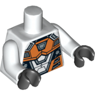 Lego Torso Spacesuit with Orange and Silver Battle Mech Print, White Arms, Black Hands / White