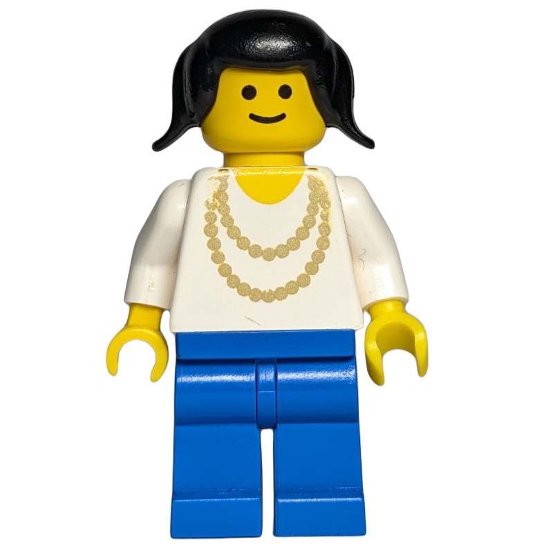 Lego Woman - White Torso, Yellow Necklace, Blue Legs