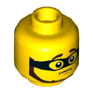 Lego Minifig Head Criminal, Dark Brown Thick Eyebrows and Beard, Black Eyemask, Worried Print / Yellow