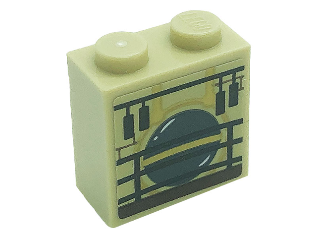 Lego Brick, Modified 1 x 2 x 1 2/3 with Studs on Side with Pendulum and Fence Pattern (Sticker) - Set 71043