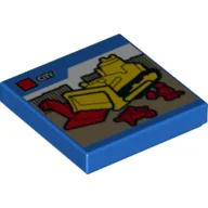 Tile 2 x 2 with LEGO Set Box, 'City' Bulldozer Print