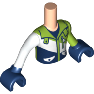Lego Minidoll Torso Boy with Lime Left Arm, White Right Arm and Dark Blue Hands with Lime, White, and Dark Blue Jacket Print / Light Nougat
