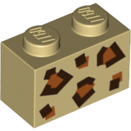 Lego Brick 1 x 2 with Angular Animal Spots Print / Tan