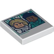 Lego Tile 2 x 2 with Photo of Gwen Stacy and Miles Morales print / White